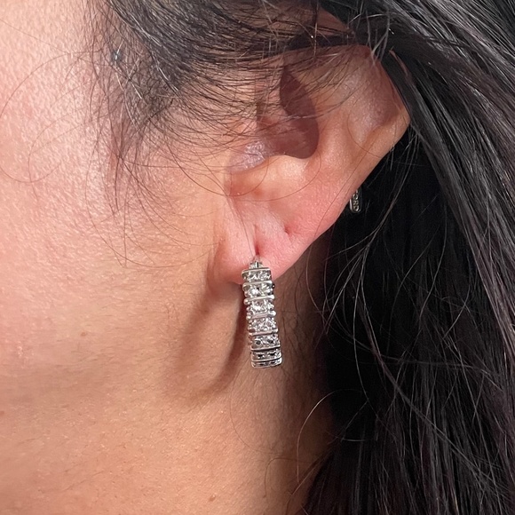 CZ Silver Hoop Earrings - Picture 7 of 7